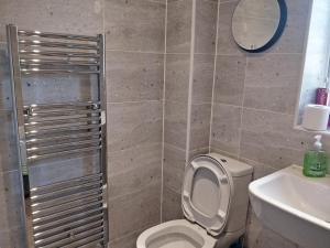 a bathroom with a toilet and a sink at Chandra House in Swindon