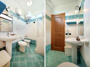two pictures of a bathroom with a sink and a toilet at La Capannina in Procida +27 photos