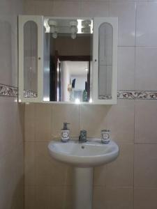 uma casa de banho com um lavatório branco e um espelho. em ACOGEDOR ATICO CON TERRAZA EN SAN CRISTOBAL DE LA LAGUNA em La Laguna