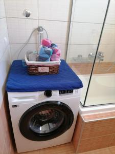 a washing machine with a basket on top of it at Bella Casa in Nea Peramos