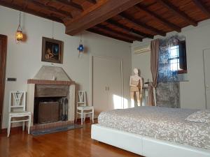 - une chambre avec un lit et une cheminée dans l'établissement Magnifico appartamento @Turin, à Turin