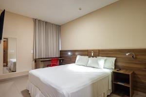 サンルイスにあるHotel Santos Dumont Aeroporto SLZの大きな白いベッドと机のある寝室
