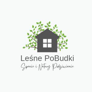 un logo d'une maison avec des feuilles sur celle-ci dans l'établissement Leśne PoBudki, à Białowieża