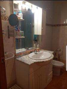 a bathroom with a sink and a toilet and a mirror at Apartamento daimus in Daimuz +15 photos