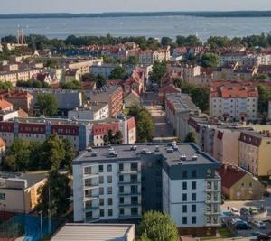 an aerial view of a city with buildings at Nowy w centrum 2 in Giżycko