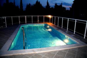 a swimming pool at night with a fence at Villa Voinic in Cavtat