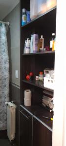 a room with a shelf with items on it at Terraza a la Barda in Neuquén