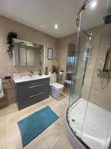 a bathroom with a shower and a sink and a toilet at Luxury Accomodation close to city centre in Plymouth +8 photos