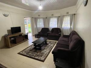 a living room with two couches and a tv at Ecovale Kijabe - 3 Bedroom House Kiambu Great Forest Views in Kijabe