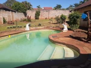 a swimming pool with two dogs in a yard at Kwesethu Guesthouse in Empangeni