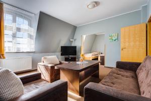 Televízia a/alebo spoločenská miestnosť v ubytovaní Hotel Sowa