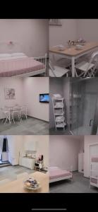 4 verschiedene Aussichten auf ein Zimmer mit rosa Etagenbetten in der Unterkunft Casa vacanza Eliana in Neapel