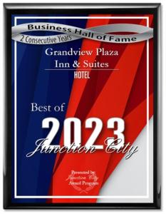 una foto de un cartel de un salón de negocios de fama en Grandview Plaza Inn, en Junction City