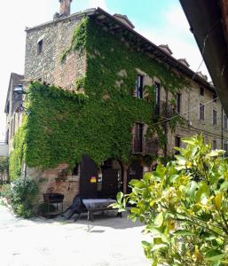 an ivycovered building with a bench in front of it at CasaVacanza Borgo Cenaioli tra Toscana e Umbria Lago Trasimeno in Sant Arcangelo