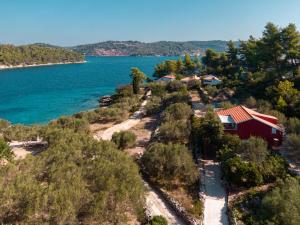 eine Luftansicht eines Hauses am Ufer eines Sees in der Unterkunft House Rosa - Holiday Home70 metres away from Picena Beach in Vela Luka