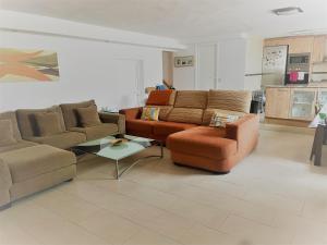 Sala de estar con 2 sofás y mesa de centro en CASA INDEPENDIENTE CON PISCINA A 2 KM. DE LA PLAYA, en Segur de Calafell
