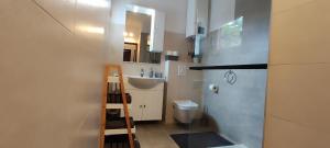 a small bathroom with a sink and a toilet at Spacious apartment in Stari Grad, 80 m², serene garden in Stari Grad +27 photos
