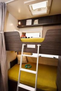 - łóżko piętrowe z drabiną w pokoju w obiekcie Camper met sauna en zwembad in de rand van de Vlaamse Ardennen w mieście Haaltert