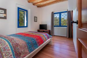 1 dormitorio con 1 cama y TV en una mesa en Mas Tinus - Lavanda, en Santa Cristina d'Aro