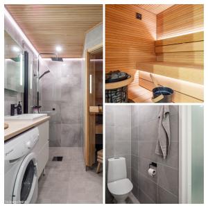 une salle de bain avec un lavabo et une machine à laver dans l'établissement RUKA Skilodge Ihtinki, two bedrooms (Free Wi-Fi), à Ruka