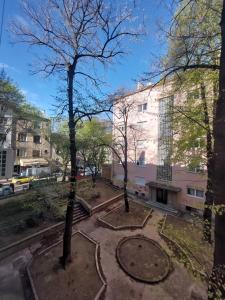 einen Park vor einem Gebäude mit Bäumen in der Unterkunft Dalmatinska apartment in Belgrad