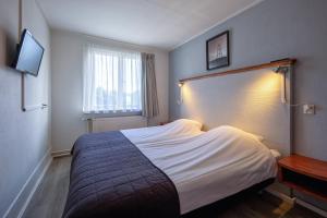 a bedroom with a large bed and a window at Hotel Brasserie Rebecca in De Waal