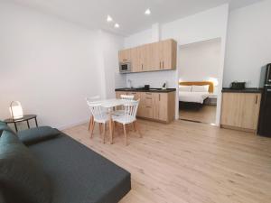 薩拉曼卡的住宿－Apartamentos La Brava by gaiarooms，带沙发和桌子的客厅以及厨房。