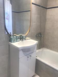 a bathroom with a sink and a mirror and a tub at PALERMO APART in Buenos Aires +12 photos