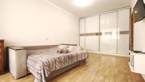 a bedroom with a bed and a tv in a room at Олександрійський бульвар 125 CityRooms in Bila Tserkva