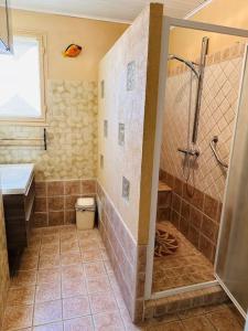 a bathroom with a shower and a sink at La forge du papé in Aigues-Mortes