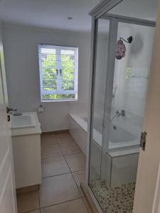 a bathroom with a shower and a tub and a sink at Diljaroon, 1331 Frances Avenue, Ramsgate in Ramsgate
