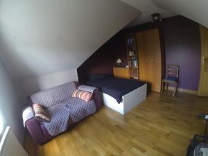 ein Schlafzimmer mit einem Bett, einem Sofa und einem Stuhl in der Unterkunft Grande maison proche de Paris in Champcueil