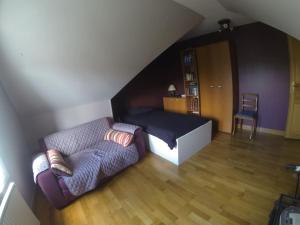 ein Schlafzimmer mit einem Bett, einer Couch und einem Sessel in der Unterkunft Grande maison proche de Paris in Champcueil