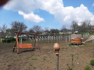 a park with a wooden bench at Pensiunea turistica "Casa rustica" in Chişcăreni