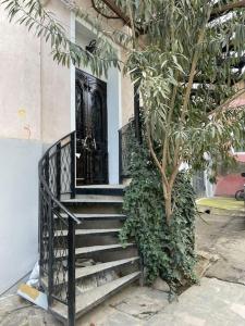 una escalera que conduce a una casa con una puerta negra en House in Old Tbilisi, en Tiflis