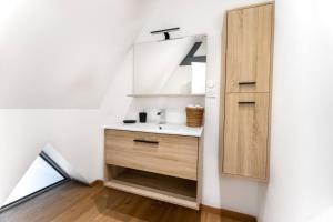 a bathroom with a sink and a mirror at Loft 'Le Télégraphe' in Cassel