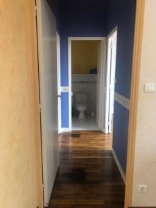 einen Flur mit WC in einem blauen Zimmer in der Unterkunft Gîte -Belle Maison dans une ancienne école-Tarif réduit hors WE ! in Chanzeaux