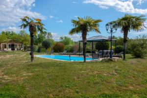 Les SerresにあるVilla Catalpa avec piscineのヤシの木とガゼボのあるスイミングプール
