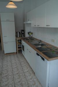 a kitchen with a sink and a white refrigerator at Ferienwohnung Otto in Klingenthal