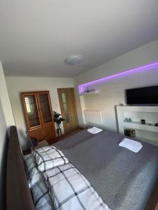 ein Schlafzimmer mit einem großen Bett in einem Zimmer in der Unterkunft ZOSIA in Liwa