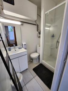 翁弗勒爾的住宿－Les Z'amours，带淋浴、卫生间和盥洗盆的浴室