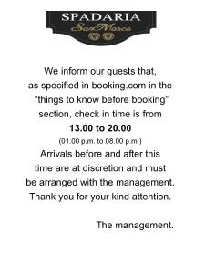 Certifikát, hodnocení, plakát nebo jiný dokument vystavený v ubytování Spadaria San Marco Guest House