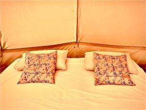 Una cama con dos almohadas encima. en Corsica Natura #2, en Coti-Chiavari