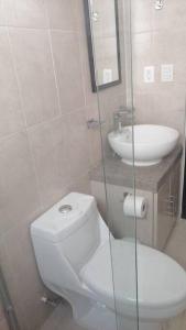 a bathroom with a toilet and a sink at Casa amueblada, Internet, WIFI, en Yucatán in Mérida