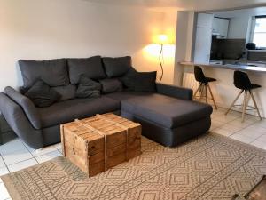 salon z kanapą i stolikiem kawowym w obiekcie Gîte plain-Pied avec jardin du Centre Alsace w mieście Ebersheim +11 zdjęć
