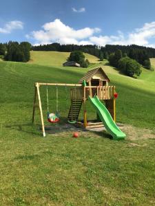 a playground in a field with a slide at Schrolln Appartements in Kirchberg in Tirol
