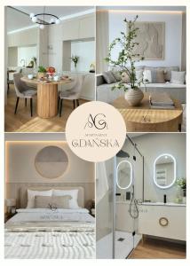 a collage of photos of a bedroom and a living room at Apartament Gdańska in Gdańsk