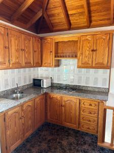 エル・パソにあるCasa Antiguaのキッチン(木製キャビネット、シンク、電子レンジ付)