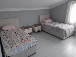 a bedroom with two beds and two night stands at Sea ​​view triplex villa in Komera