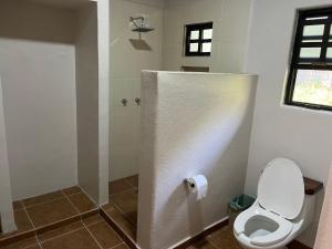 a bathroom with a toilet and a shower at Natura Hotel & Villas in Zihuatanejo